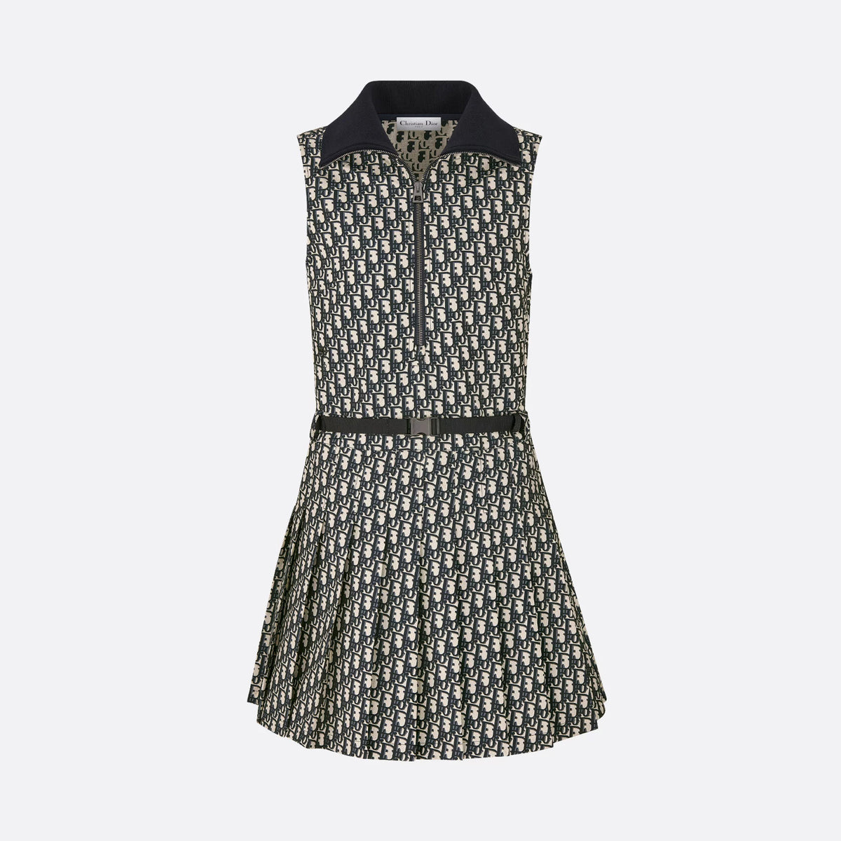 Dior Women's Spring/Summer Monogrammed Jacquard Pleated Sleeveless Half Zipper Neck Dresses #75852