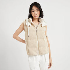 Brunello Cucinelli Women's Fall/winter Cotton British Ribbed Knit Down Vest Hooded Drawstring Sleeveless Jacket Ngvp #2417