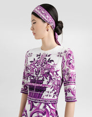 Dolce&Gabbana Majolica Printed Vegan Crepe Satin Dress Women's Spring Summer Purple Fashion Elegant Evening Dresses Ngvp #2428