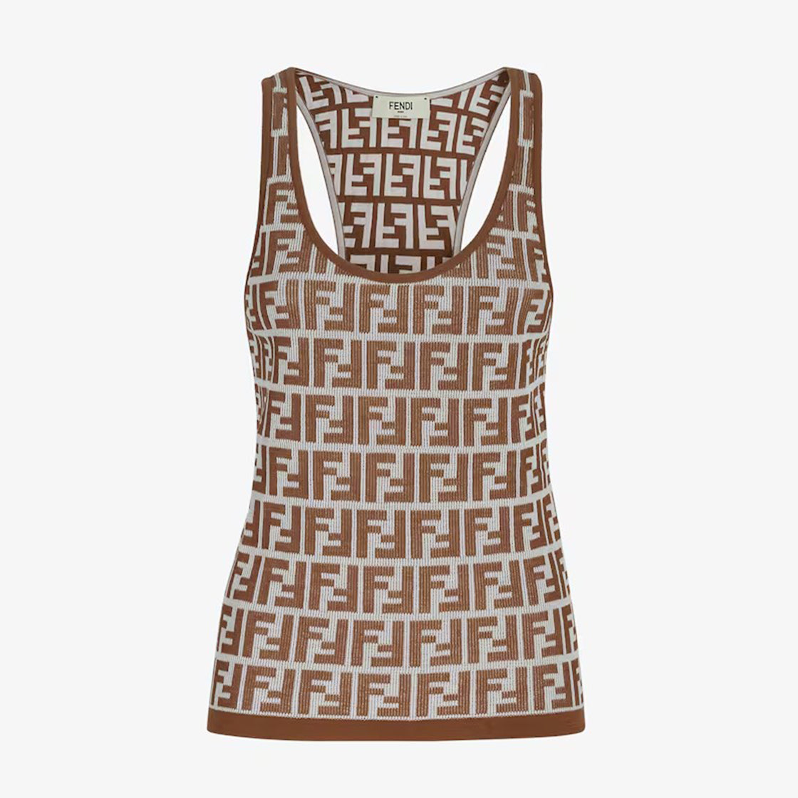 Fendi Women's Summer Brown FF Print Cotton Knit Top Fitted Sleeveless Vest #71529