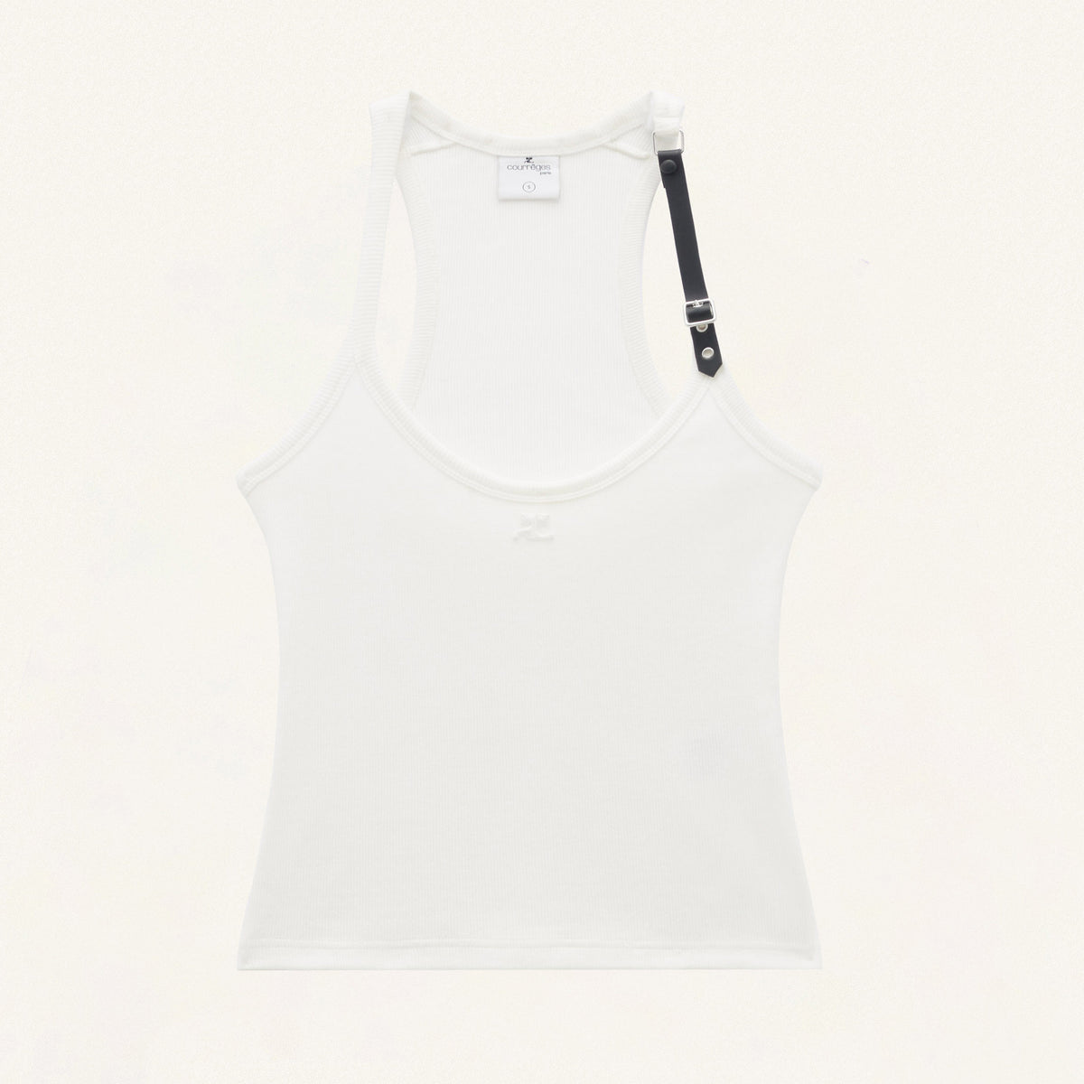 Courrèges Women's Summer Holistic Buckle Detail Solid Color Ribbed Knit Sleeveless Vest Ngvp #8831