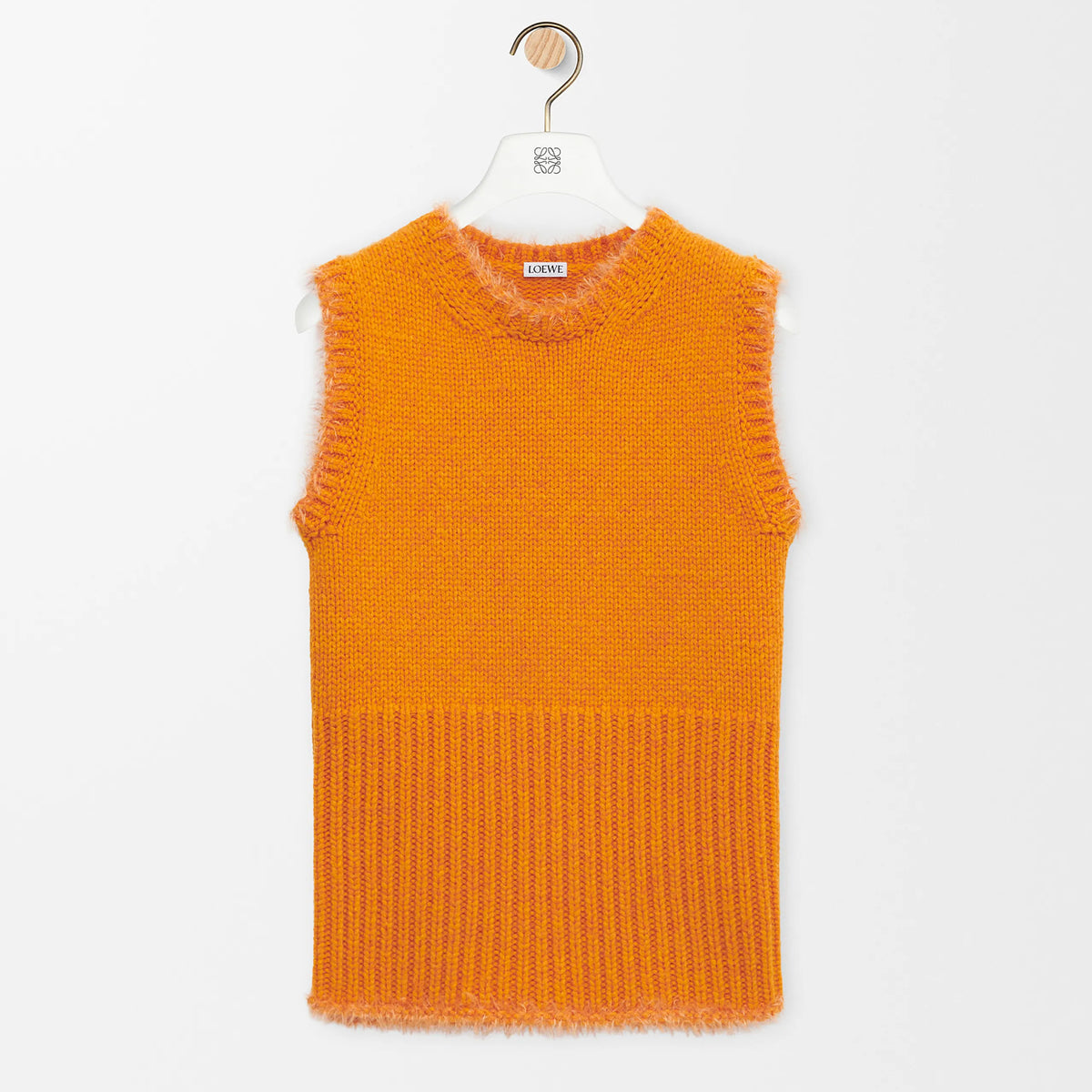 Loewe Women's Early Spring Orange Knitted Sweater Pullover Vest Wool Hem Texture Details Fashion Temperament Casual Sleeveless T-shirt Lady #194825