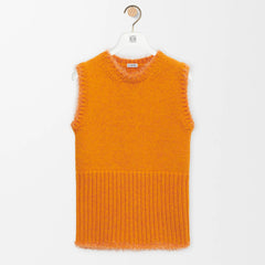 Loewe Women's Early Spring Orange Knitted Sweater Pullover Vest Wool Hem Texture Details Fashion Temperament Casual Sleeveless T-shirt Lady #194825
