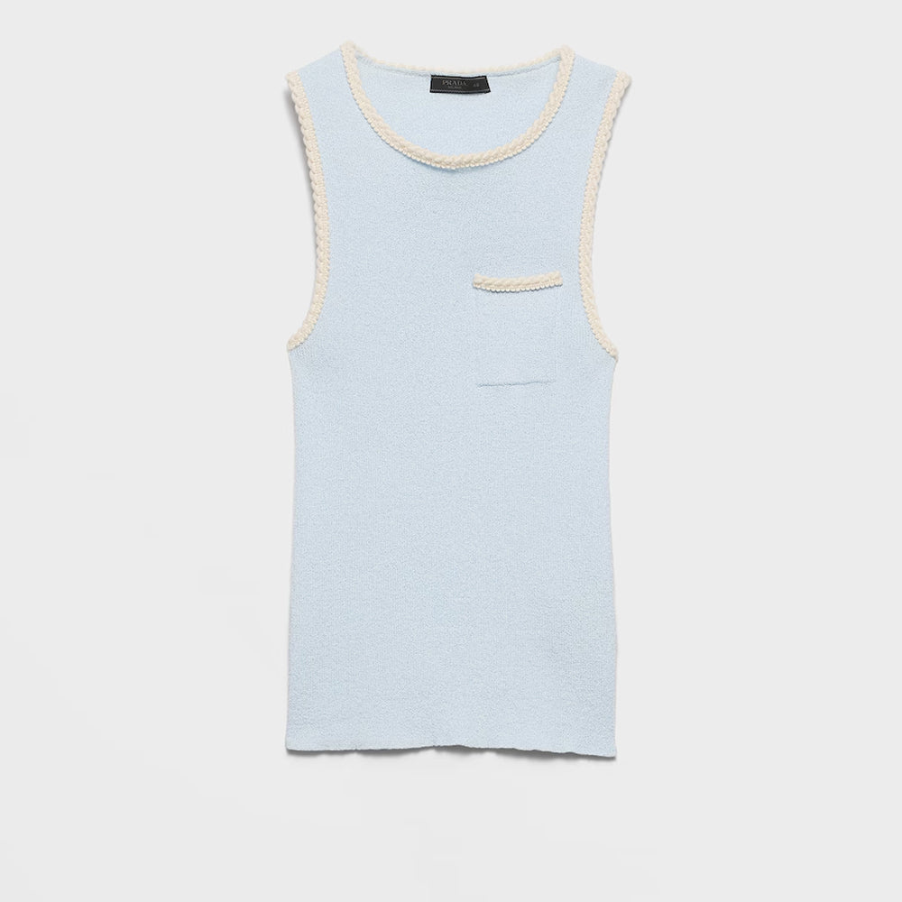 Prada 26s White Lace 3d-pocket Stretch Knit Top Women's Youthful And Vibrant Spring/summer Colour-block Sleeveless Knit Vest Lady Vest #197381