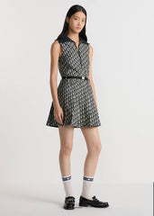 Dior Women's Spring/Summer Monogrammed Jacquard Pleated Sleeveless Half Zipper Neck Dresses #75852