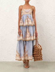 Zimmermann Daylight Tiered Maxi Dress Resort Swimwear Collection Long Strapless Dress With Layered Skirt Square Neckline And Shell-motif Embroidered Lace Dresses #196820