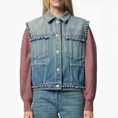 Chanel Women's Summer Fashion Casual Denim Collared Single-Breasted Sleeveless Top Vest #78486