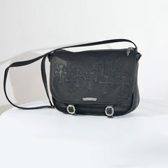 Chrome Hearts  vintage Cross-stitch Flap Shoulder Bag Messenger Style Cowhide Leather 925 Sterling Silver Hardware Total Silver Weight: Approx. 116g #81943A