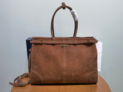 Prada Bonnie Soft Lux Women's Solid Colour Classic Fashion Large Suede Leather Handbag With Metal Triangle Logo Zipper Closure Tote Bag Bags 1BA439 #78152