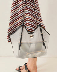 Chanel Coco Beach 2026 Collection Small Shopping Bag Transparent Mesh Beach Resort Tote With Chain Straps Bags #196928