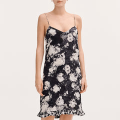 Chanel Women's Spring/summer French-style Elegant Black-and-white Floral Print Silk Spaghetti-strap Dress Lady #84266A