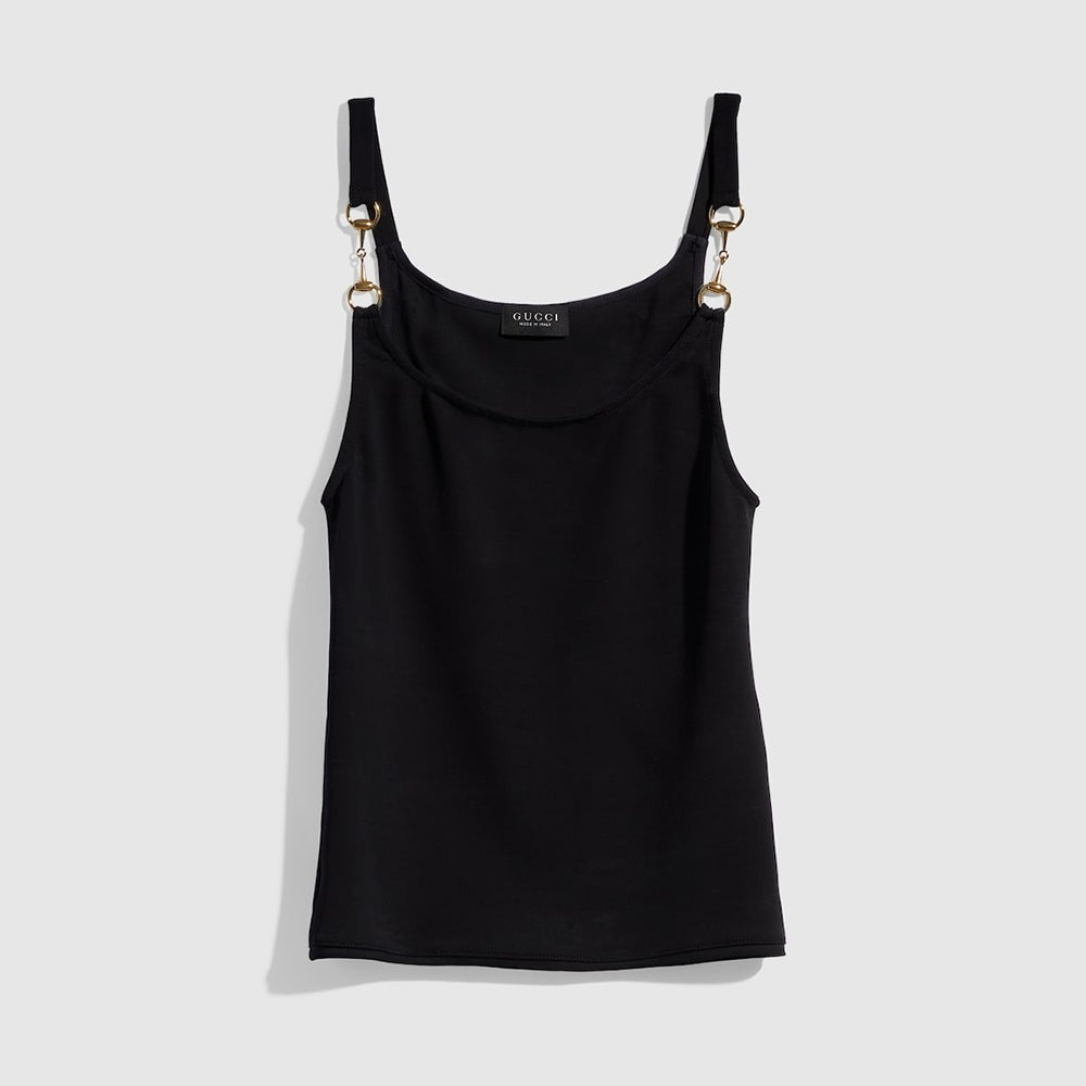 Gucci Women's Fashionable Horsebit-detail Tank Top Spring Summer 2026 Classic Black And White Casual Tank Top Vest Lady #84286A