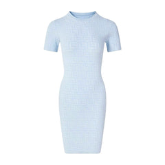 Fendi Women's Spring/Summer Solid Color Letter Printed Short Sleeve Round Neck Knit Dresses #72619