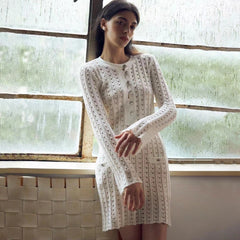 Chanel French Knit Dress  Women's Summer New Arrival Lace-Up Round Neck Loose-Fit Slimming Midi Dress #194284