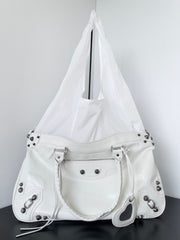 Balenciaga Women's Solid Color Detachable Adjustable Shoulder Strap Doing Old Silver Accessories Lambskin Spell Nylon Shopping Bag Tote Bags #75523