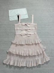 Chanel Women's Spring/summer Strapless Bow Pink Lace Mini Dress Fashionable Elegant And Stylish Dresses #82581A
