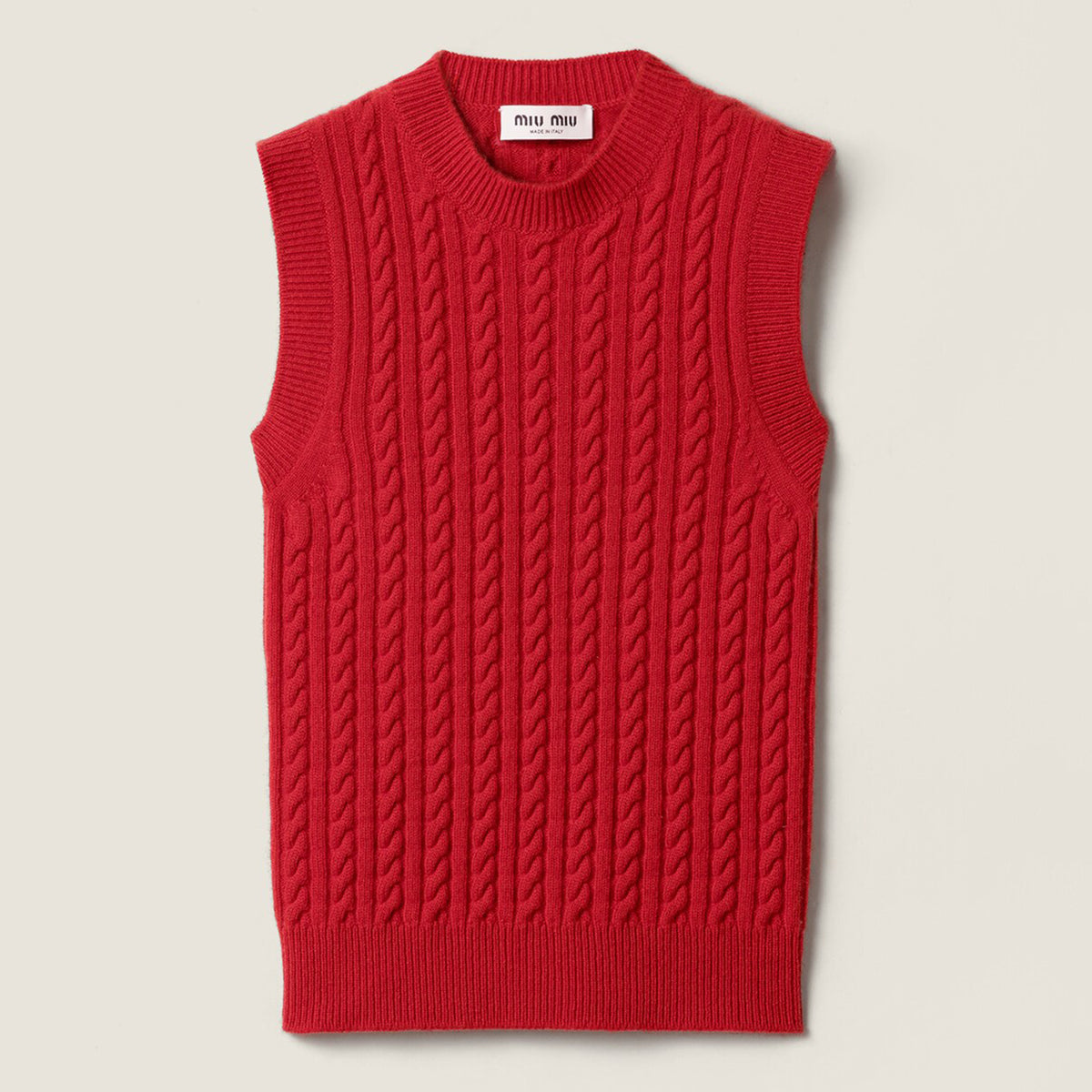 MiuMiu Women's Spring/Summer Knit Tank Top Fashionable Round Neck Sleeveless New Year Red T-Shirt Vest #194404