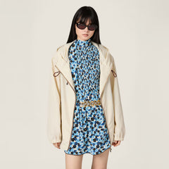 MiuMiu Women's Spring/summer Blue Floral Print Pleated Sleeveless Straight-cut Midi Dress  Fashionable Casual Dress Lady #196229